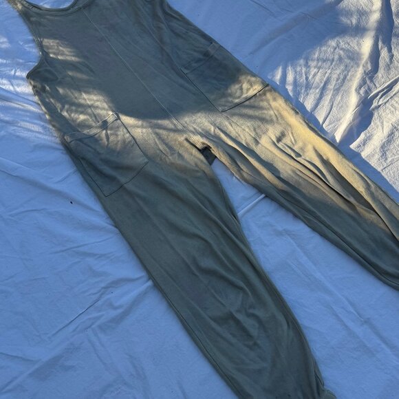 For Days Wear Wrecklessly Organic Cotton Relaxing Romper Distressed Khaki Sage - Picture 12 of 15